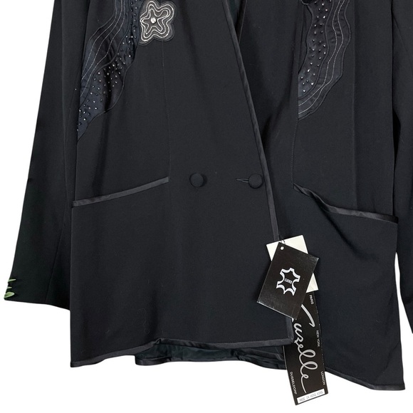 Vtg Suzelle Wool Leather Beaded Floral Embroidered Evening Jacket Black Size 14 - Picture 4 of 11